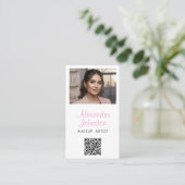 Carte De Visite Pink White & Black Script Makeup Photo Personalize (Debout devant)