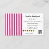 Carte De Visite Pink White Stripes, QR Code & Social Media Icon (Devant)