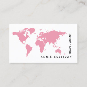Carte De Visite Pink World Map Travel Agent (en option blanche)