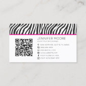 Carte De Visite Pink Zebra Print Custom Company Logo QR Code (Dos)
