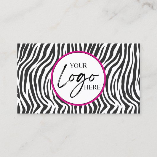 Carte De Visite Pink Zebra Print Custom Company Logo QR Code (Devant)
