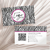 Carte De Visite Pink Zebra Print Custom Company Logo QR Code