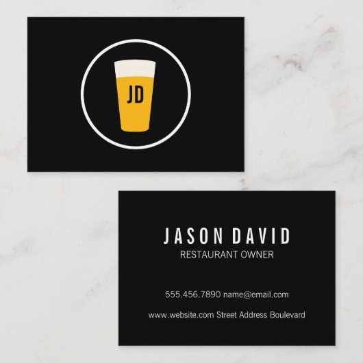 Carte De Visite Pint of Beer Logo tendance Noir (Devant / Derrière)