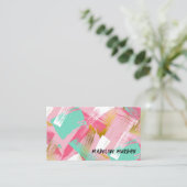 Carte De Visite Pintes roses Faux Gold Brush Strokes Abstrait (Debout devant)