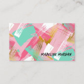 Carte De Visite Pintes roses Faux Gold Brush Strokes Abstrait (Devant)