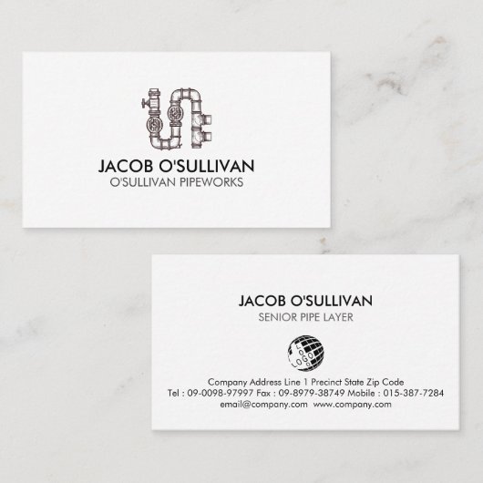 Carte De Visite Pipe Layer Plumber Plumbing (Devant / Derrière)