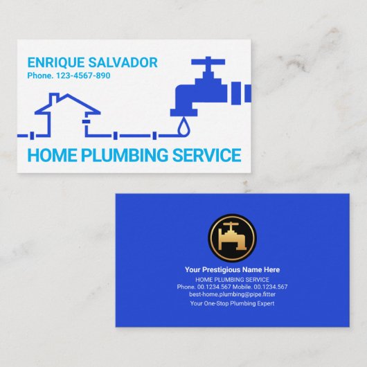 Carte De Visite Pipeline Creative Blue Home Faucet (Devant / Derrière)
