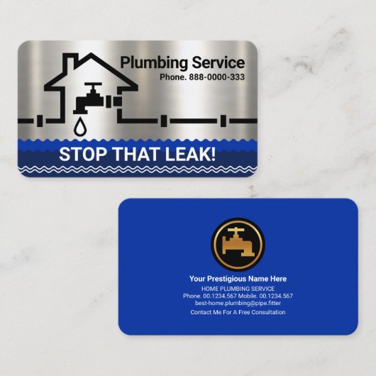 Carte De Visite Pipeline de maison d'argent fuyant Faucet (Devant / Derrière)