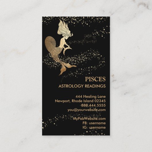 Carte De Visite *~* PISCES Astrologie Zodiaque Lecture d'or noir (Dos)