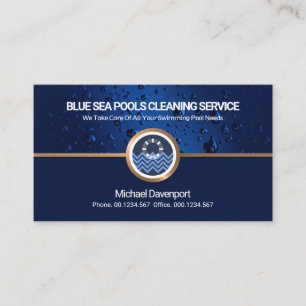 Carte De Visite Piscine Aquatic Blue Water Gold Border