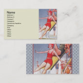 Carte De Visite Piscine Fête Nage Vintage Été (Devant / Derrière)