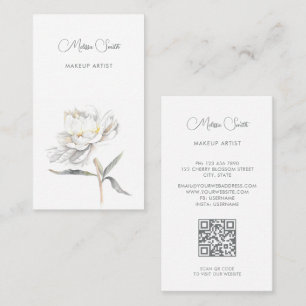 Carte De Visite Pivoine Fleur Aquarelle Blanche