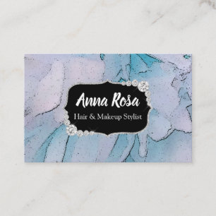 Carte De Visite Pivoine rose de *~* et bleue artistique de diamant