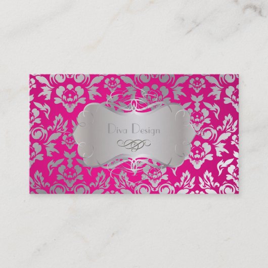Carte De Visite Pix-Dezines Haute-Coutour Damask, Faux Silver (Devant)