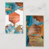 Carte De Visite PixDezines Aquarelle Abstraite Cuivre Or Turquoise (Devant / Derrière)