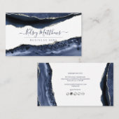 Carte De Visite PixDezines Aquarelle Bleue de minuit Agate (Devant / Derrière)