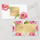 Carte De Visite PixDezines Aquarelle Roses/Faux Gold (Devant / Derrière)