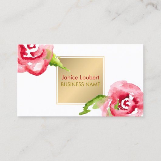 Carte De Visite PixDezines Aquarelle Roses/Faux Gold (Devant)