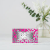 Carte De Visite PixDezines baroque damask faux argent/rose chaud (Debout devant)