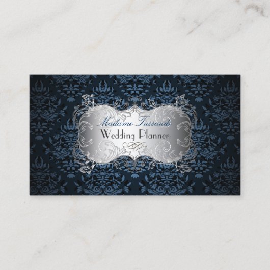 Carte De Visite PixDezines bijoux damask faux argent/bleu ardoise (Devant)