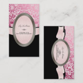 Carte De Visite PixDezines Black, Pink Fidora Damask (Devant / Derrière)