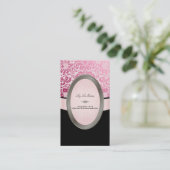 Carte De Visite PixDezines Black, Pink Fidora Damask (Debout devant)