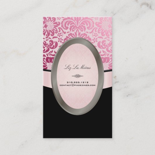 Carte De Visite PixDezines Black, Pink Fidora Damask (Devant)