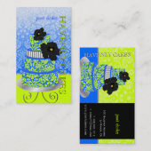 Carte De Visite PixDezines Bleu+Vert gâteau damassé/pâtisserie (Devant / Derrière)