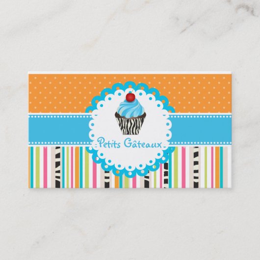 Carte De Visite PixDezines bleuets tourbillons cupcake+bandes (Devant)