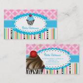 Carte De Visite PixDezines bleuets tourbillons cupcake+bandes (Devant / Derrière)