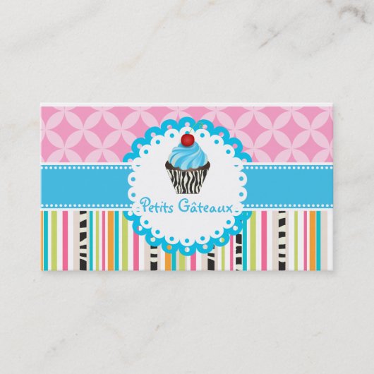 Carte De Visite PixDezines bleuets tourbillons cupcake+bandes (Devant)