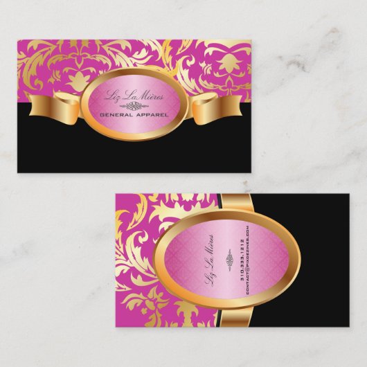 Carte De Visite PixDezines Céline Damask, rose (Devant / Derrière)