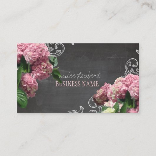 Carte De Visite PixDezines Chalkboard+Pink Hydrangea (Devant)