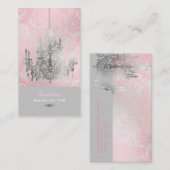 Carte De Visite PixDezines Chandelier blanc+Damas rose (Devant / Derrière)