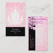 Carte De Visite PixDezines Chandelier blanc+Damas rose (Devant / Derrière)