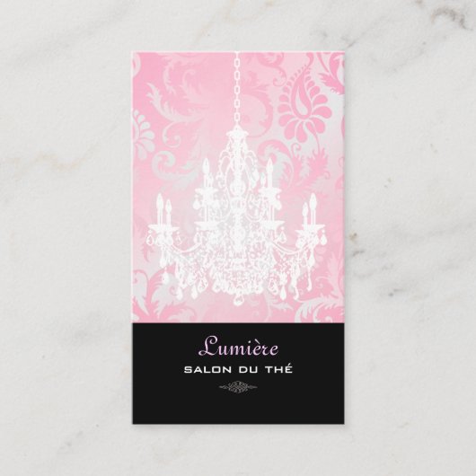 Carte De Visite PixDezines Chandelier blanc+Damas rose (Devant)