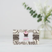 Carte De Visite PixDezines coeur rose cupcake+damask (Debout devant)