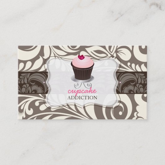 Carte De Visite PixDezines coeur rose cupcake+damask (Devant)