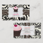 Carte De Visite PixDezines coeur rose cupcake+damask (Devant / Derrière)