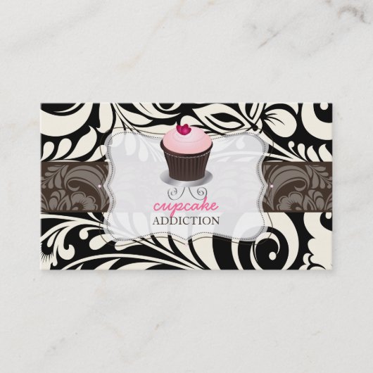 Carte De Visite PixDezines coeur rose cupcake+damask (Devant)