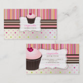 Carte De Visite PixDezines coeurs roses cupcake+stripes (Devant / Derrière)