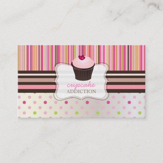 Carte De Visite PixDezines coeurs roses cupcake+stripes (Devant)