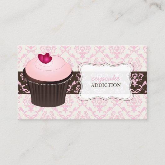 Carte De Visite PixDezines cupcake de coeur rose+damas chantal (Devant)