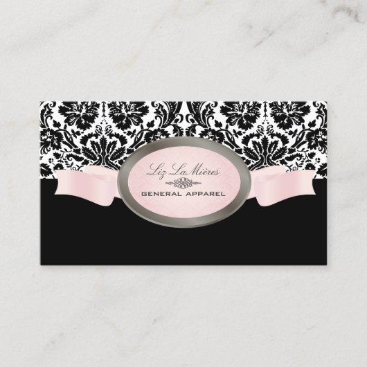 Carte De Visite PixDezines Damask noir, rose, blanc (Devant)
