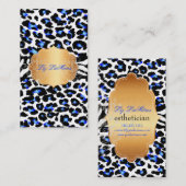 Carte De Visite PixDezines électrique bleu guépard+zèbre (Devant / Derrière)