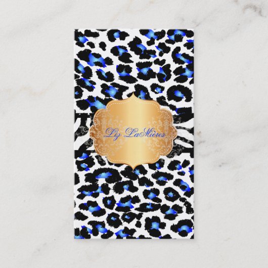 Carte De Visite PixDezines électrique bleu guépard+zèbre (Devant)