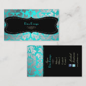 Carte De Visite PixDezines Faux argent baroque damask aqua (Devant / Derrière)
