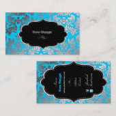 Carte De Visite PixDezines Faux argent baroque damask aqua bleu (Devant / Derrière)