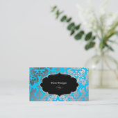 Carte De Visite PixDezines Faux argent baroque damask aqua bleu (Debout devant)