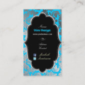 Carte De Visite PixDezines Faux argent baroque damask aqua bleu (Dos)